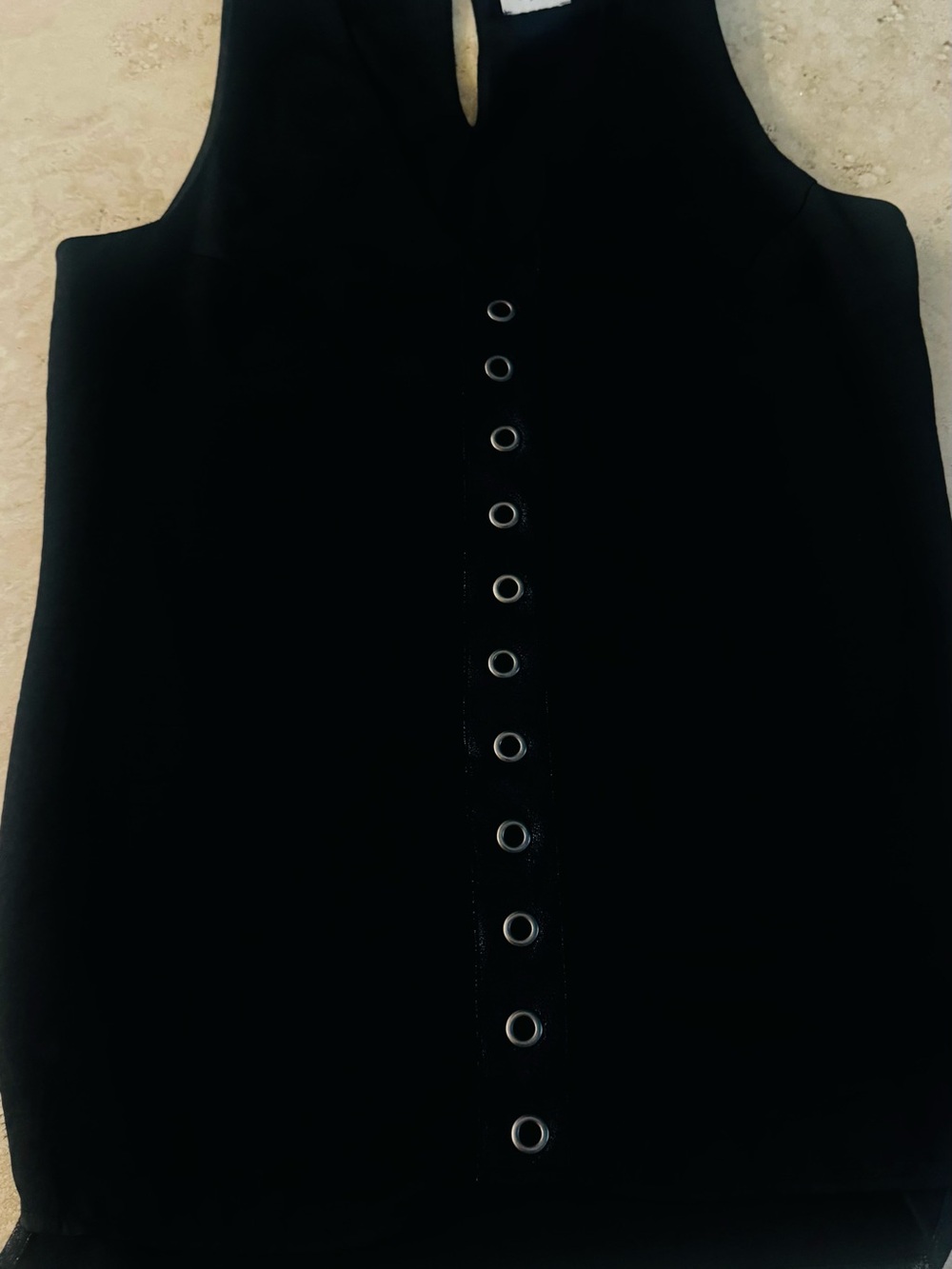 SW3 Bespoke Black Sleeveless Tank with Eyelet Front